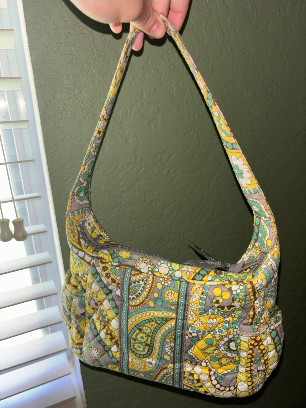 Vera Bradley Quilted Paisley Shoulder Bag in Yellow, Green, and Gray